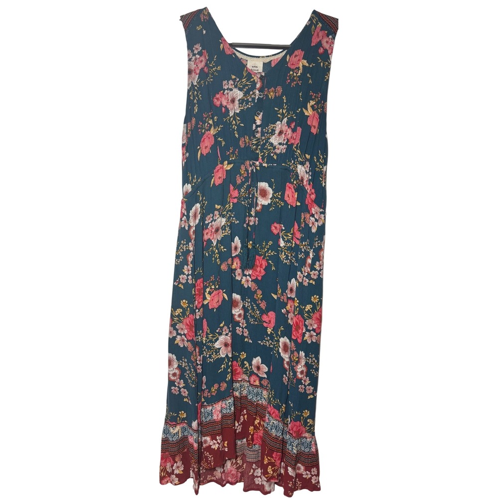Knox Rose Dress Womens XXL Teal Blue Excellent Floral Boho Midi Sleeveless